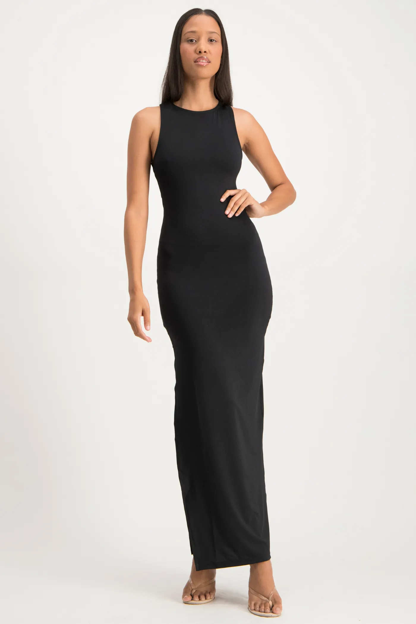 Melanie Open Back Maxi Dress with Slit - Black