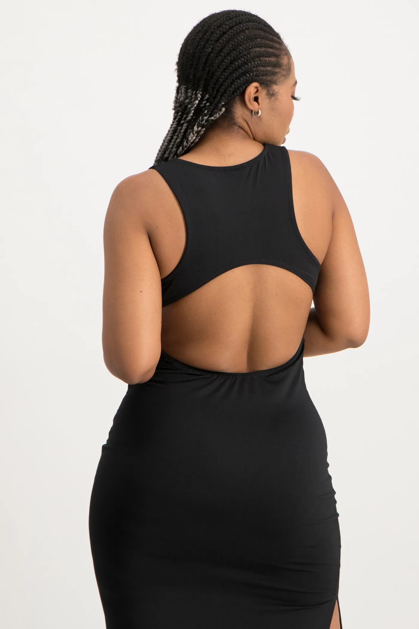 Melanie Open Back Maxi Dress with Slit - Black