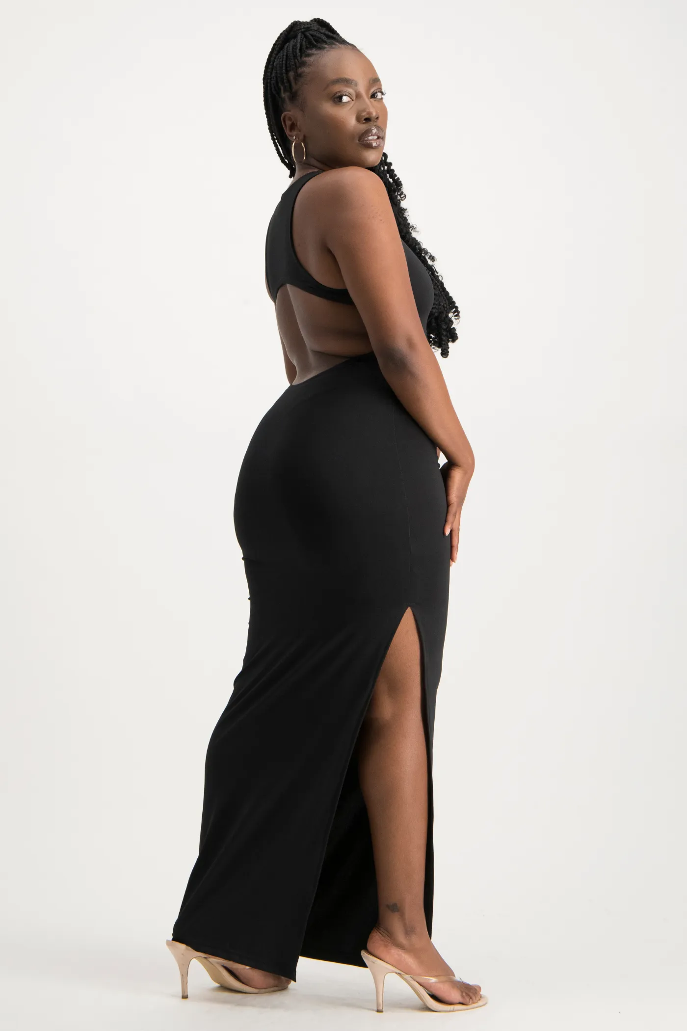 Melanie Open Back Maxi Dress with Slit - Black