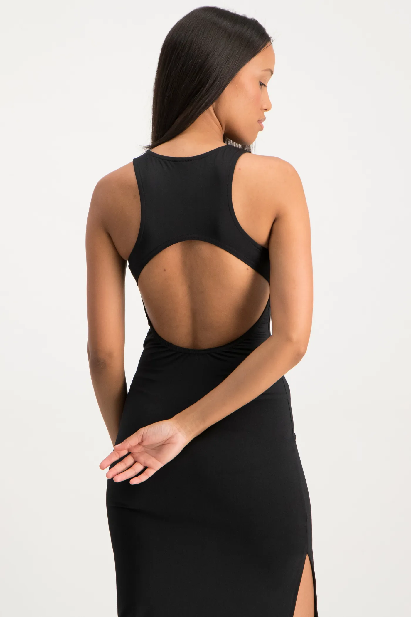 Melanie Open Back Maxi Dress with Slit - Black