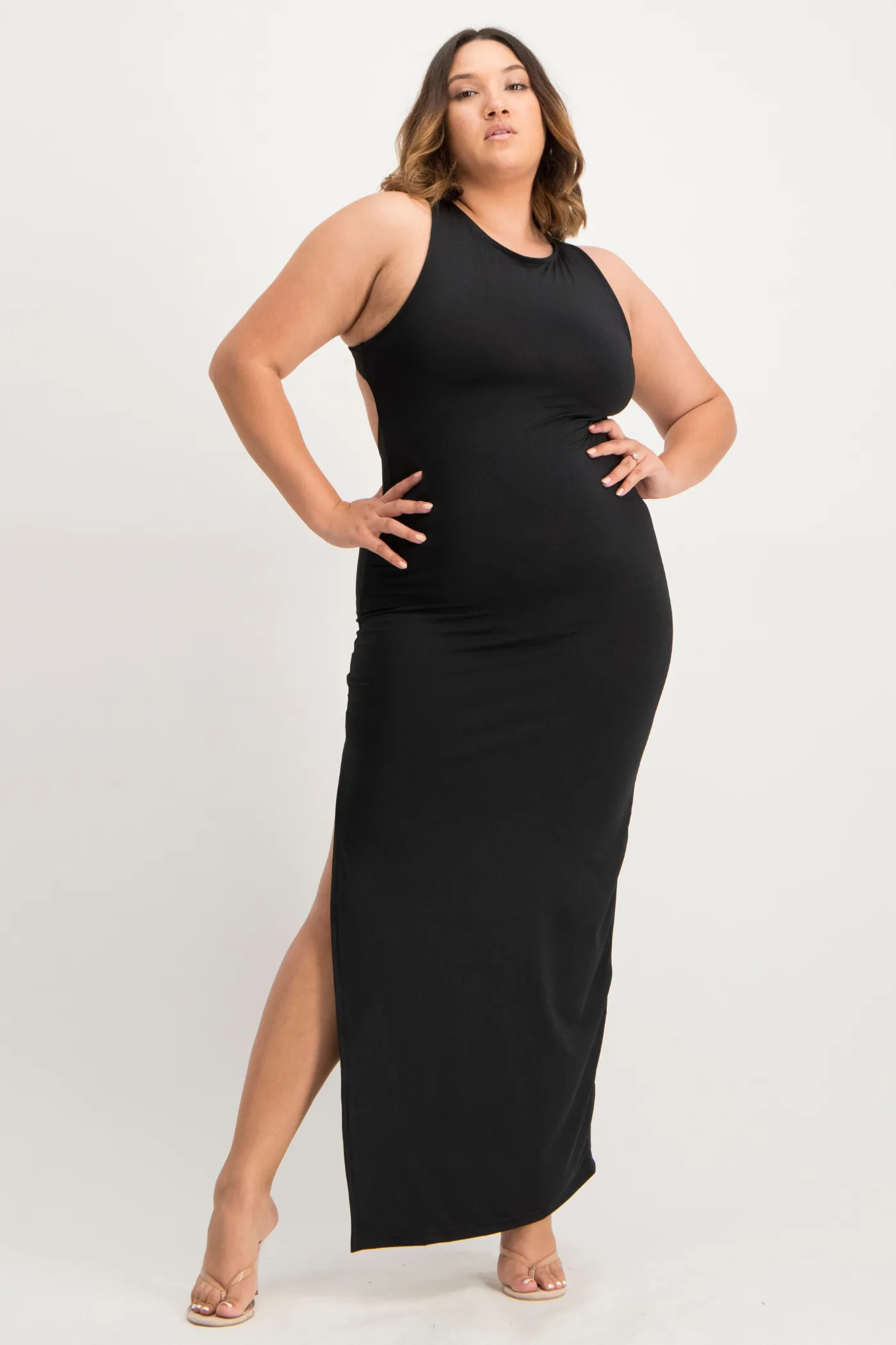 Melanie Open Back Maxi Dress with Slit - Black