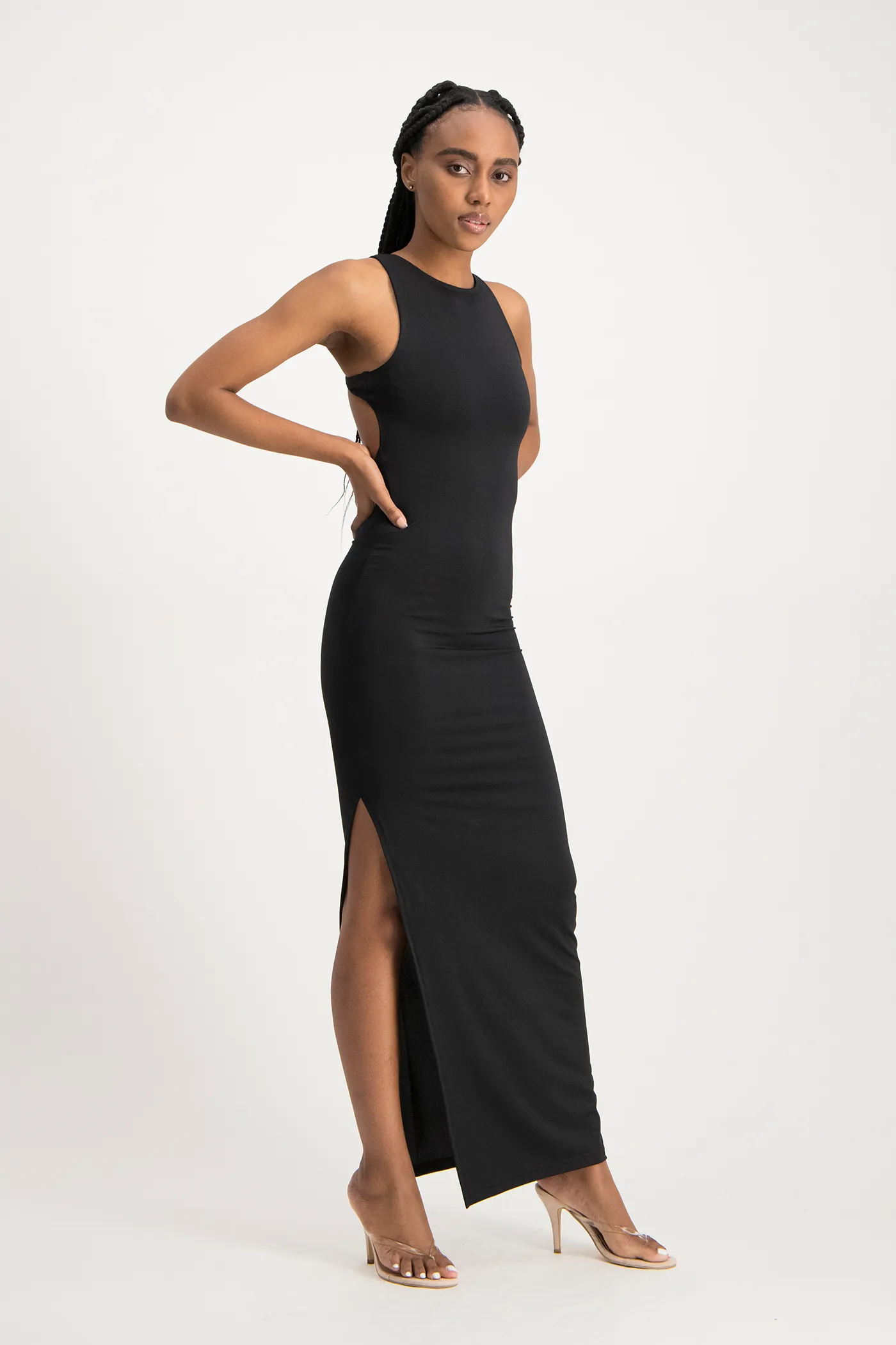 Melanie Open Back Maxi Dress with Slit - Black