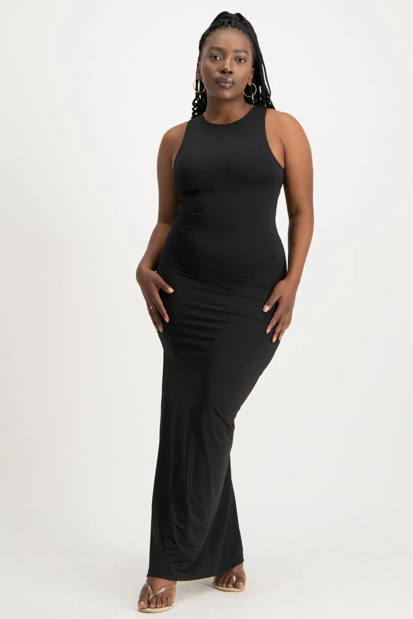 Melanie Open Back Maxi Dress with Slit - Black