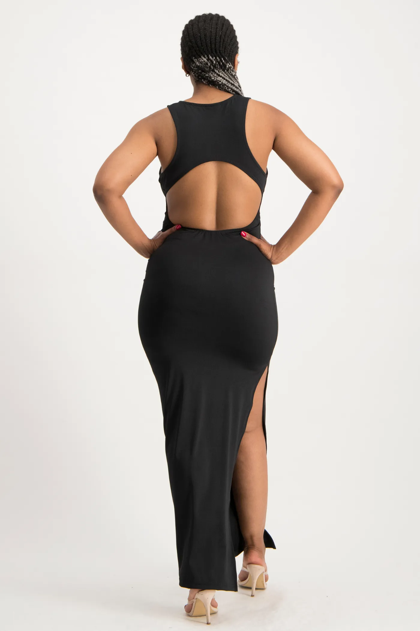 Melanie Open Back Maxi Dress with Slit - Black