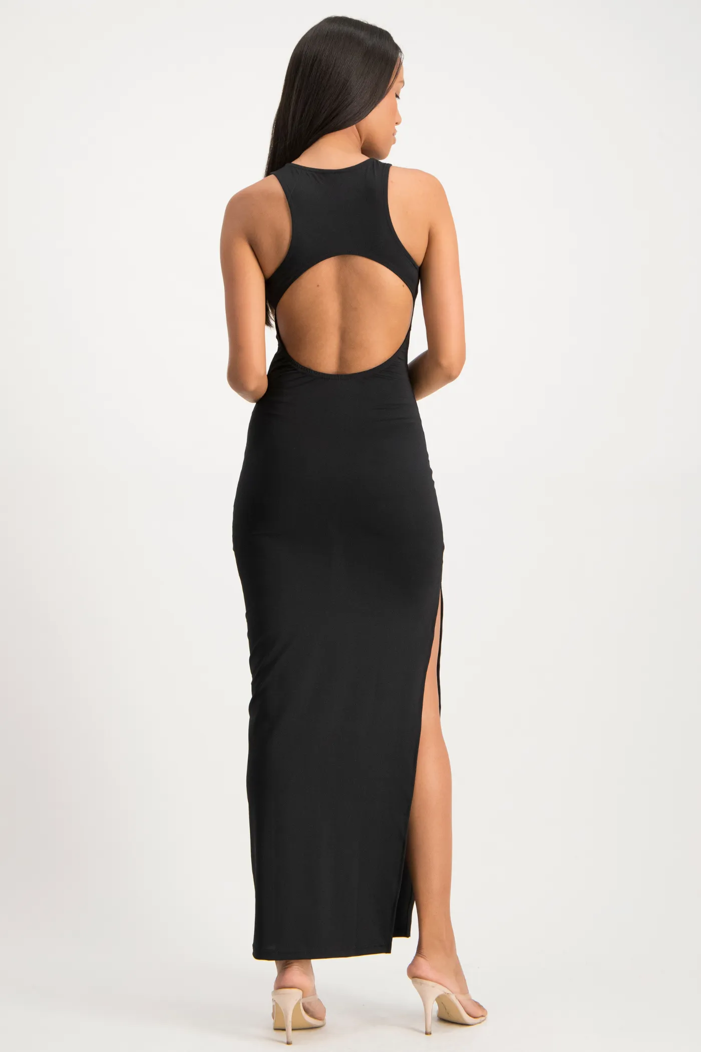 Melanie Open Back Maxi Dress with Slit - Black