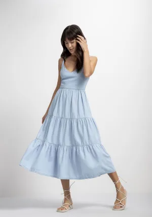 MIDI JEAN DRESS WITH RUFFLE
