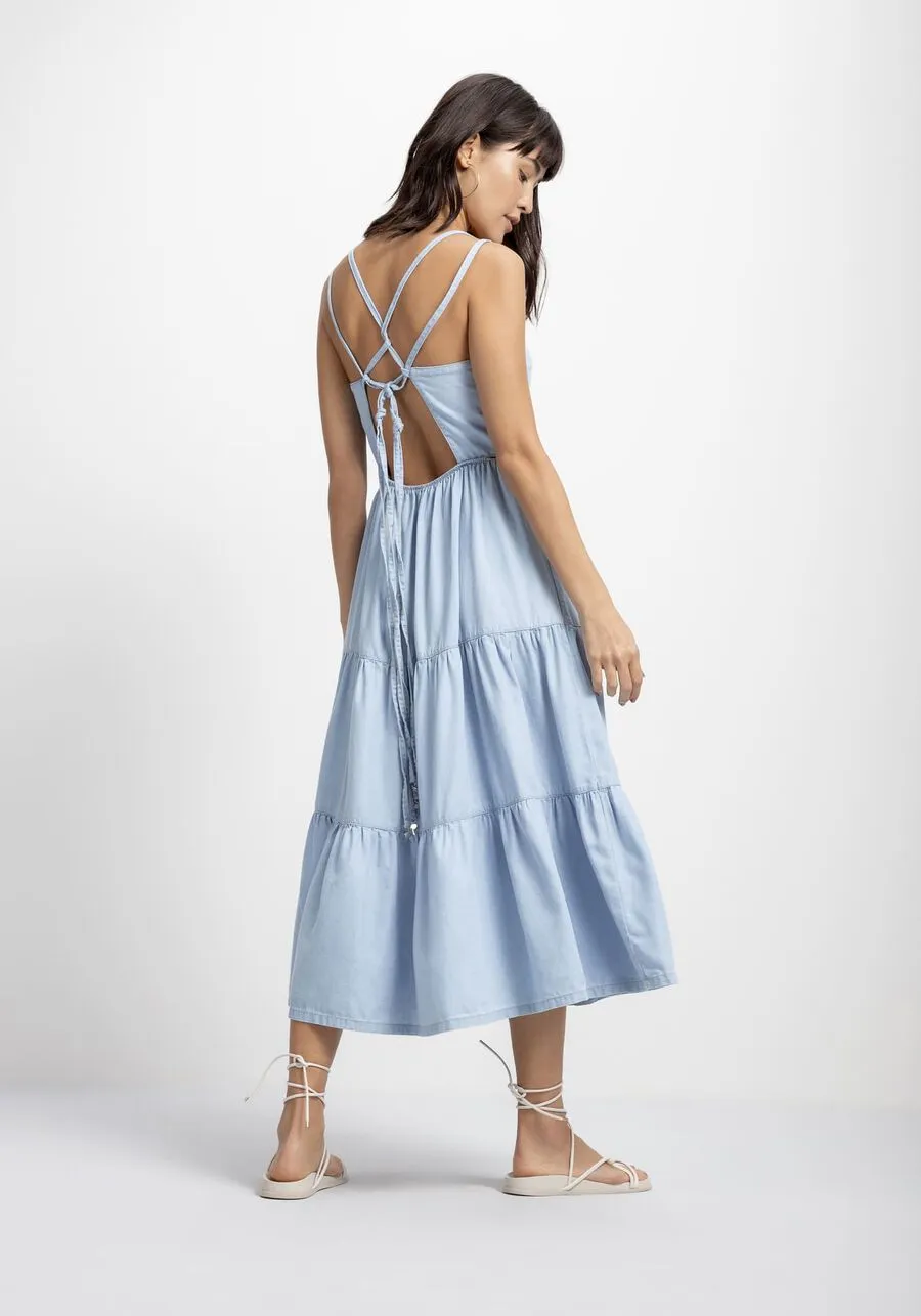 MIDI JEAN DRESS WITH RUFFLE
