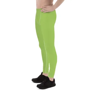 Mint Green Color Men's Leggings, Solid Bright Green Color Men's Running Sports Gym Tights