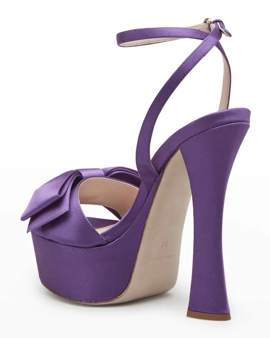 Miu Miu Silk Ankle Strap Platform Sandals with Bow