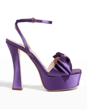 Miu Miu Silk Ankle Strap Platform Sandals with Bow
