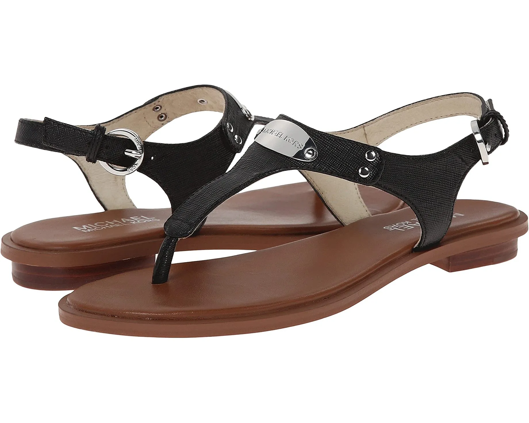 MK Plate Thong Sandals MICHAEL Michael Kors, black