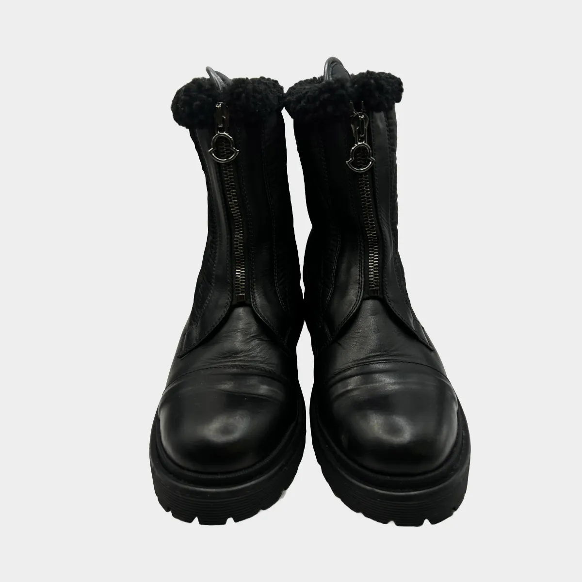 Moncler women's black leather shearling winter boots
