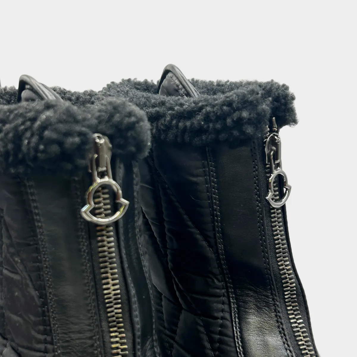 Moncler women's black leather shearling winter boots