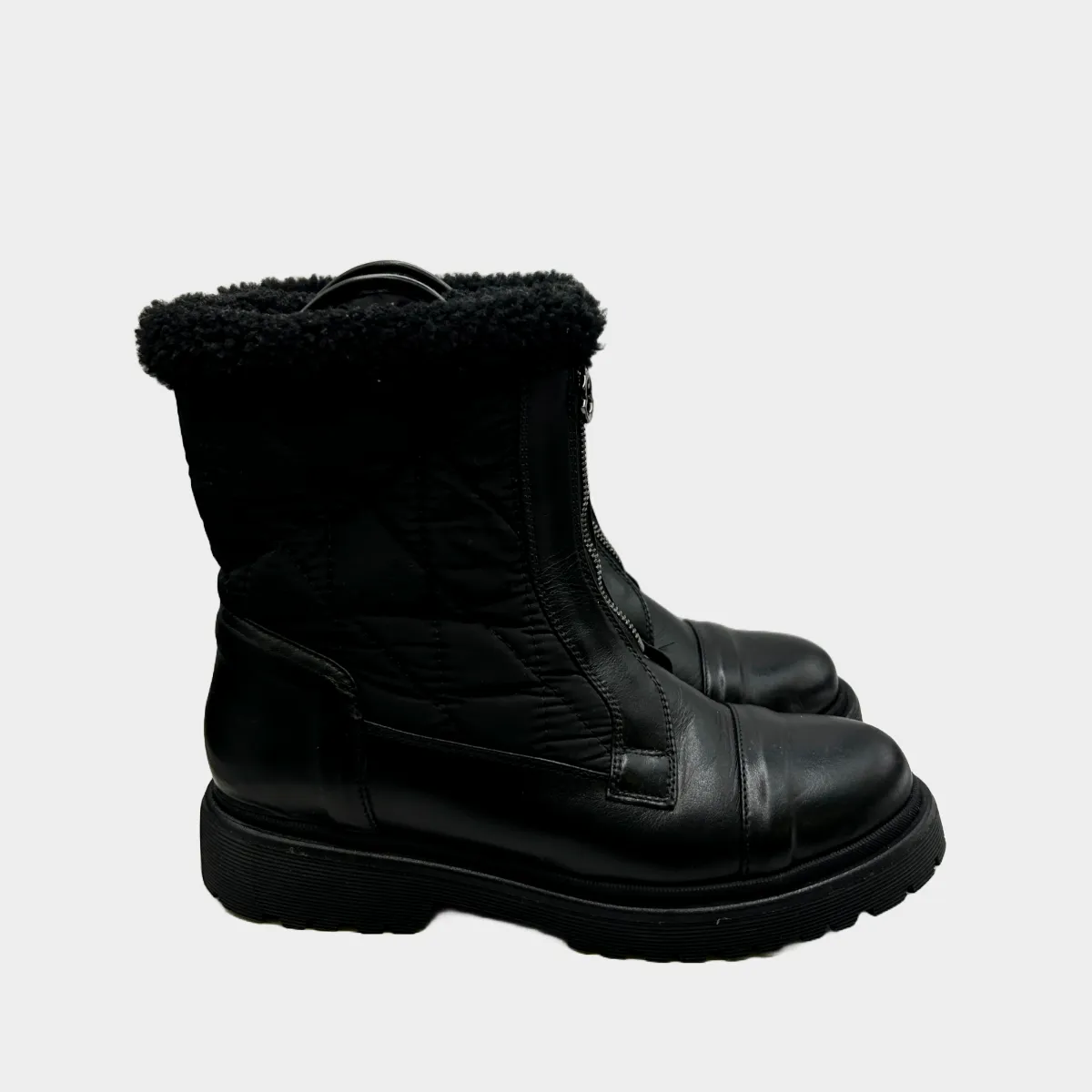 Moncler women's black leather shearling winter boots