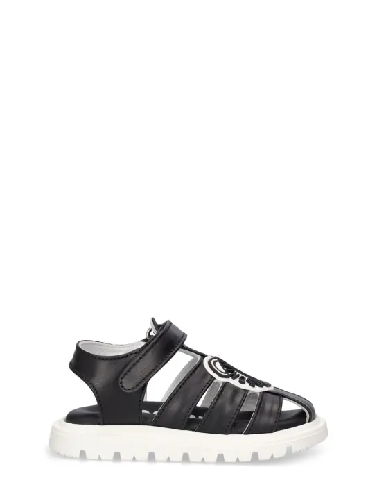 Moschino   Logo print leather sandals w/teddy patch 