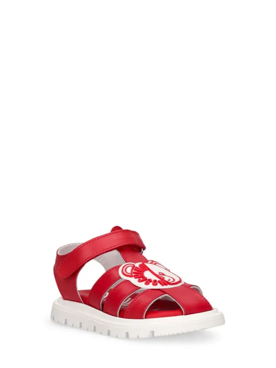Moschino   Logo print leather sandals w/teddy patch 
