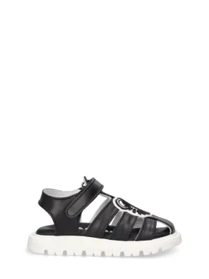 Moschino   Logo print leather sandals w/teddy patch 