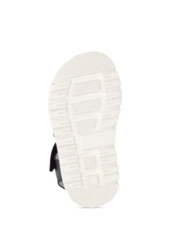 Moschino   Logo print leather sandals w/teddy patch 