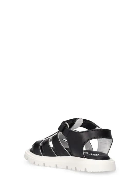 Moschino   Logo print leather sandals w/teddy patch 
