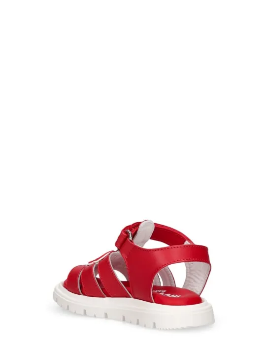 Moschino   Logo print leather sandals w/teddy patch 