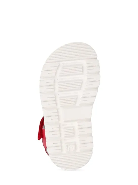 Moschino   Logo print leather sandals w/teddy patch 