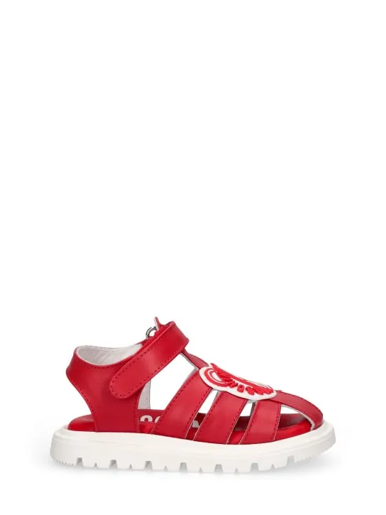 Moschino   Logo print leather sandals w/teddy patch 