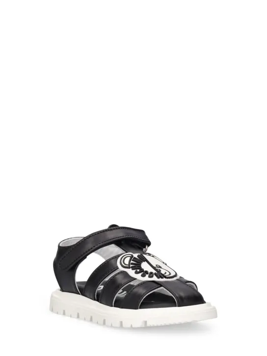 Moschino   Logo print leather sandals w/teddy patch 