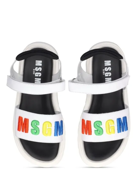 MSGM   Logo print leather strap sandals 