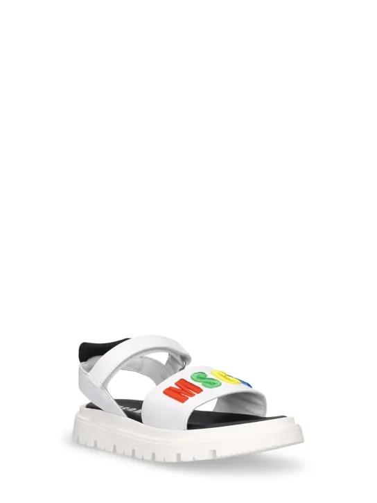 MSGM   Logo print leather strap sandals 