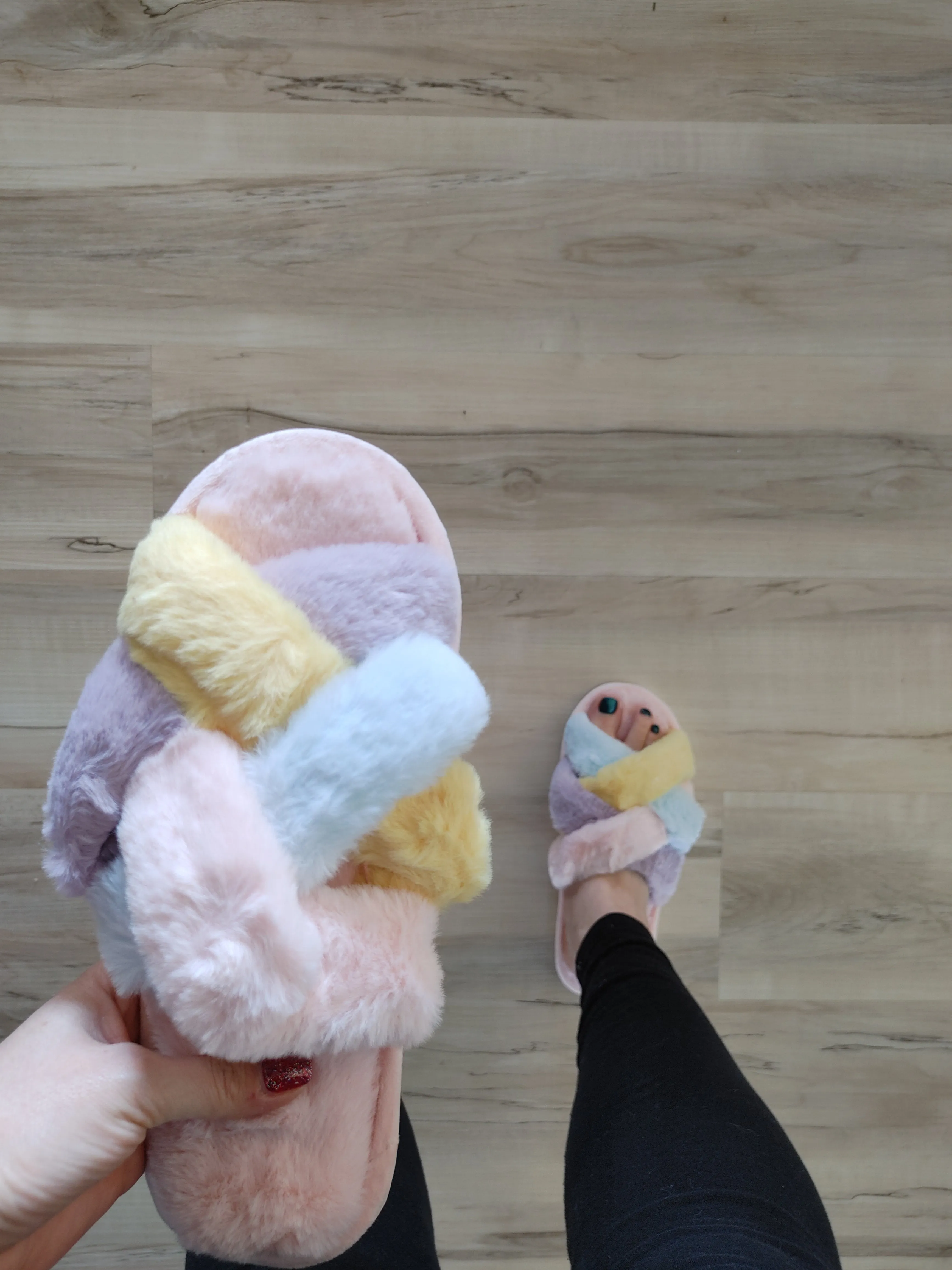 Multi-Colored Criss Cross Slippers