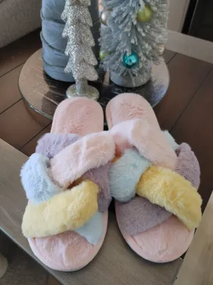 Multi-Colored Criss Cross Slippers