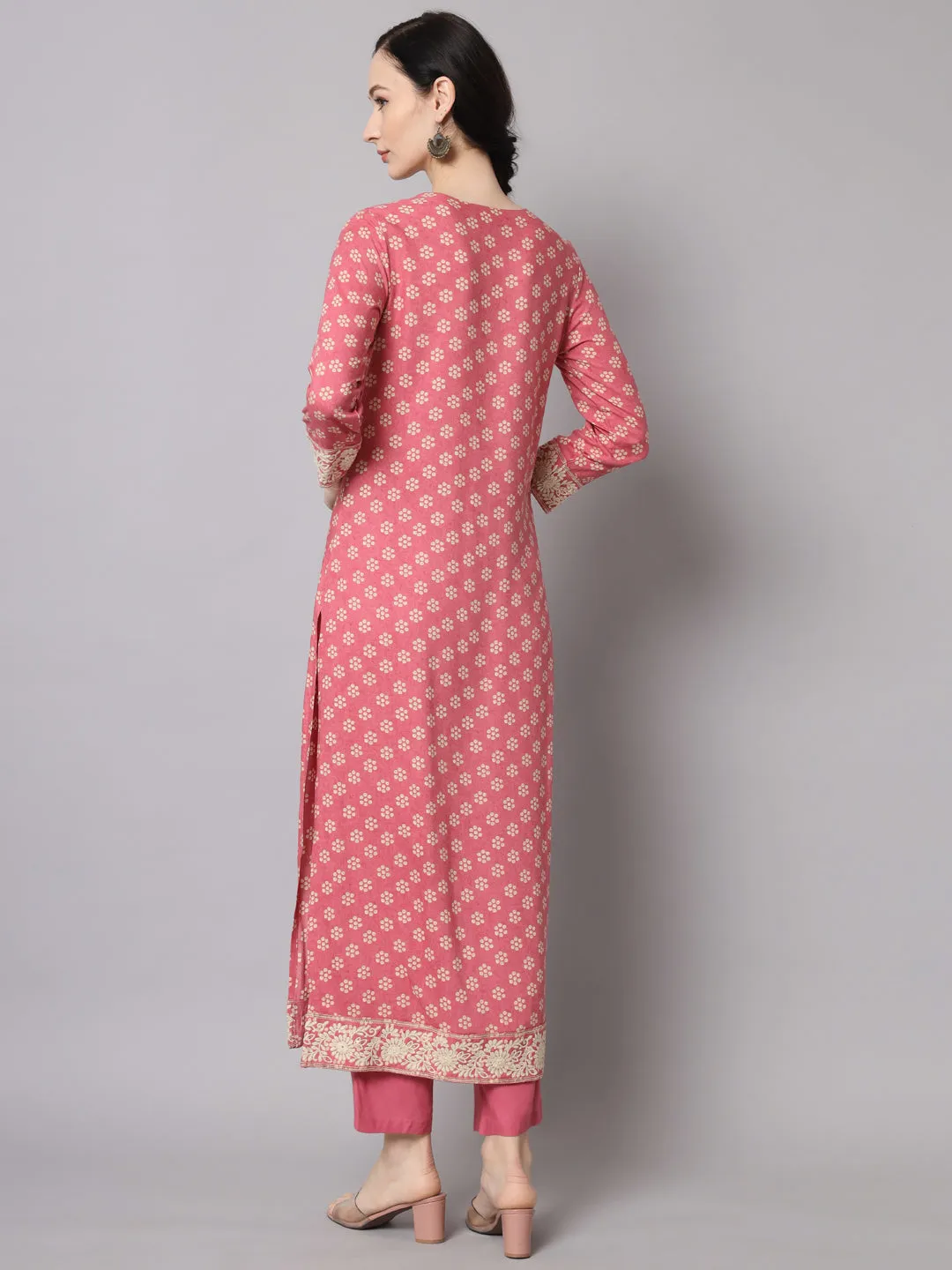 Nehamta Onion Pink Color Rayon Straight Women's Kurta With Pant