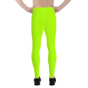 Neon Green Best Men's Leggings, Solid Bright Green Color Men's Running Sports Gym Tights