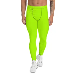 Neon Green Men's Leggings, Bright Modern Designer Rave Sexy Meggings-Made in USA/EU