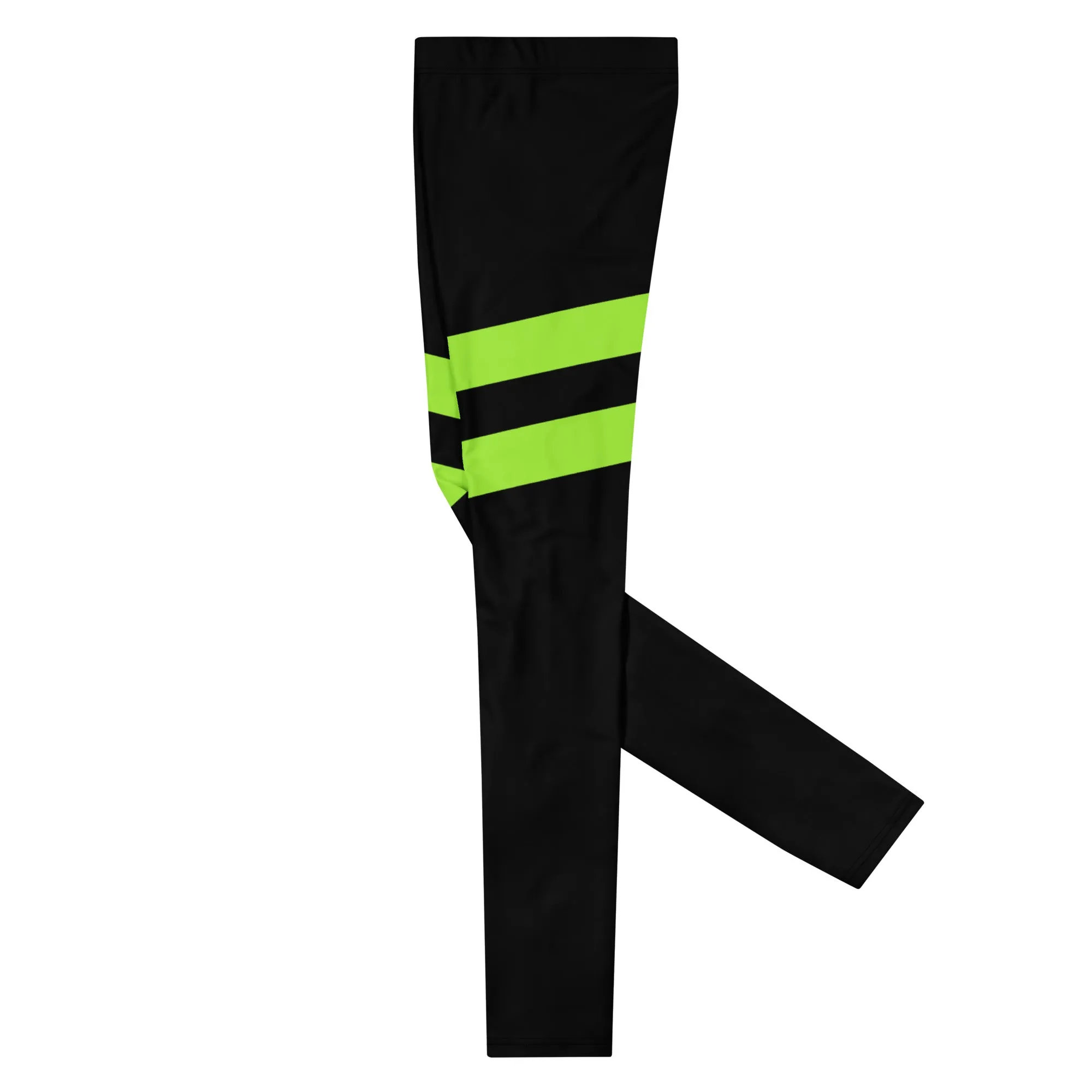 Neon Green Stripes Men's Leggings, Striped Colors Men's Leggings, Colorful Striped Green Black Gym Tights For Men - Made in USA/EU/MX