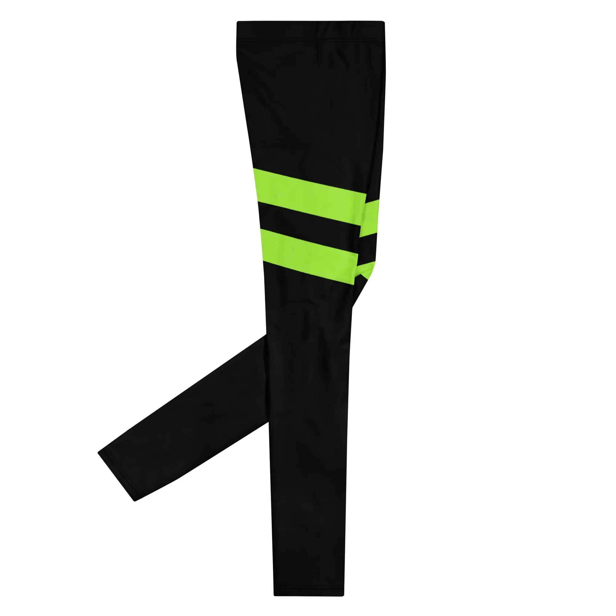 Neon Green Stripes Men's Leggings, Striped Colors Men's Leggings, Colorful Striped Green Black Gym Tights For Men - Made in USA/EU/MX