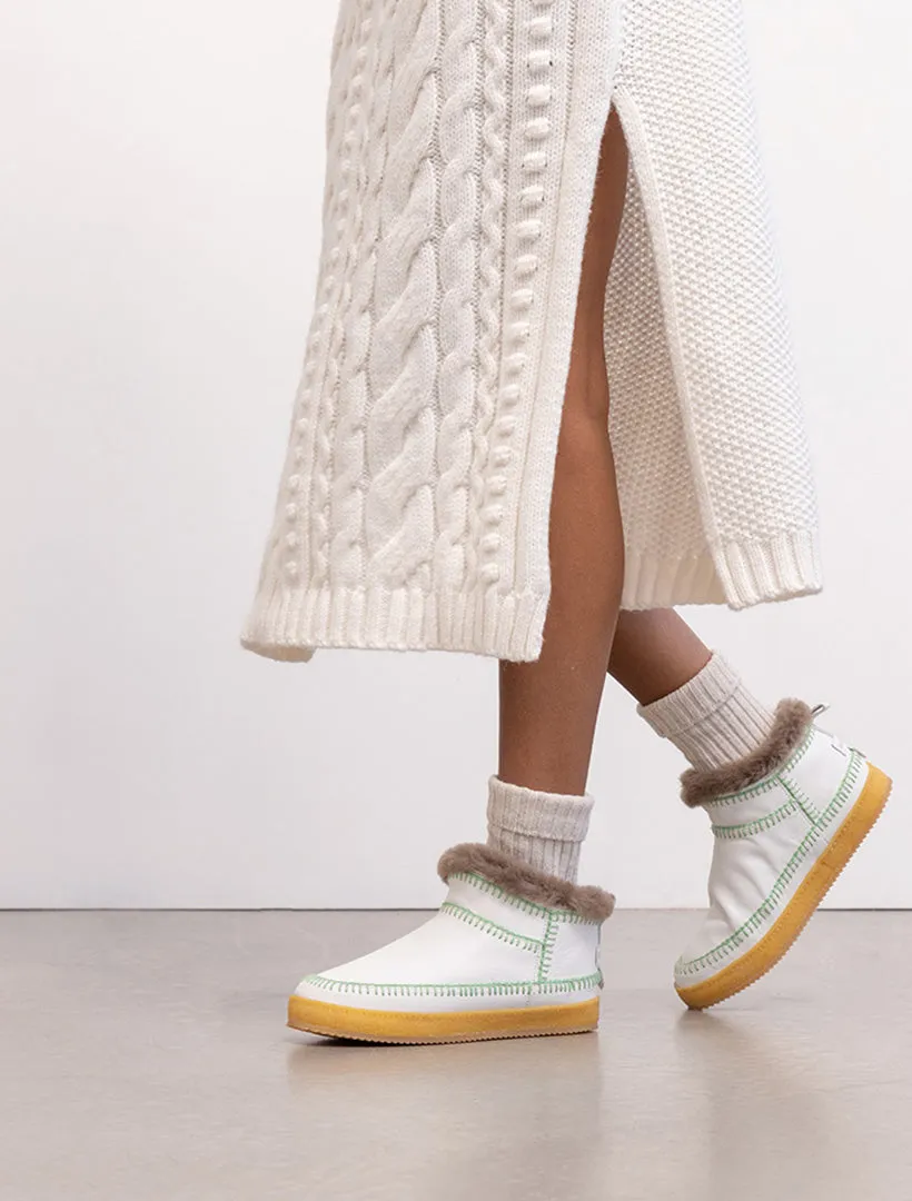 Nyuki Low Crochet Ankle Boot White Leather Sage