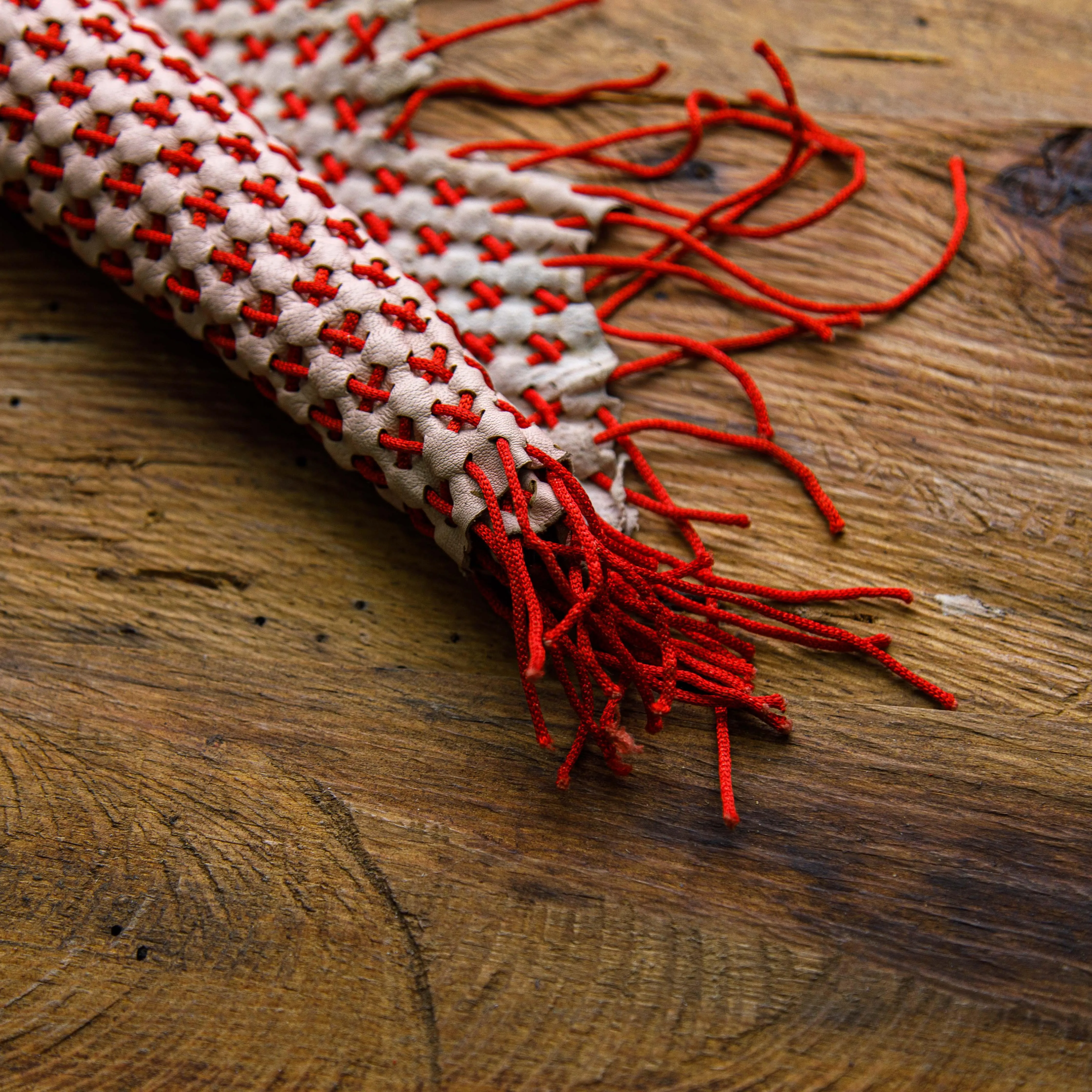Off White And Red laces Woven Leather Hide