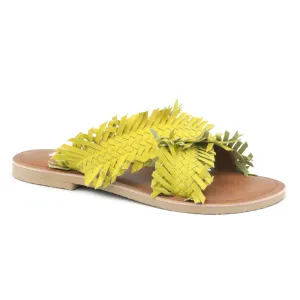Origami Style Yellow Cross Strap Flat Sandals