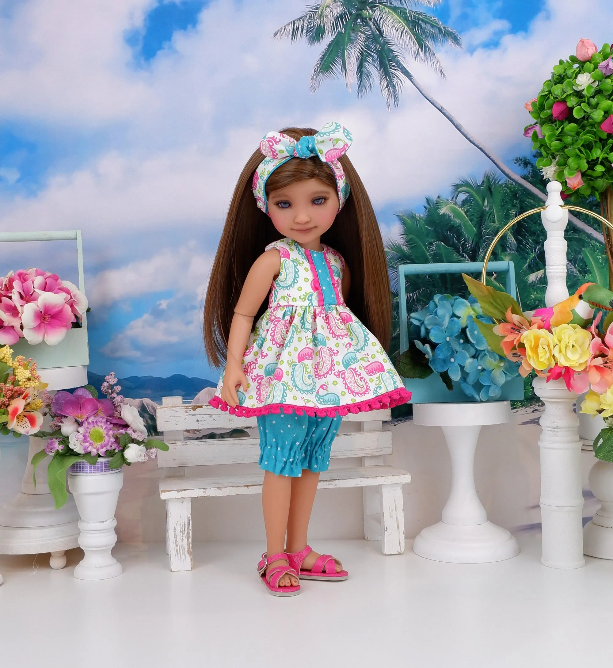 Paisley Peacock - top & bloomers with sandals for Ruby Red Fashion Friends doll