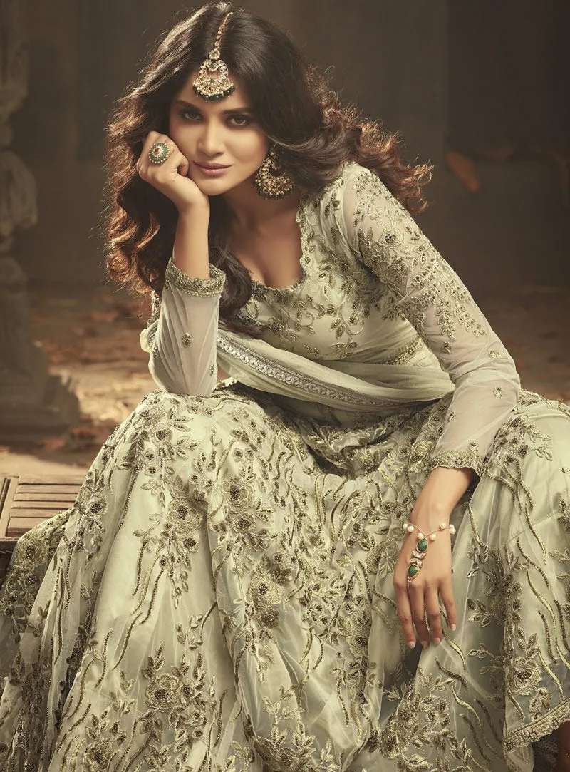 Pastel Green Gown Style Anarkali Suit