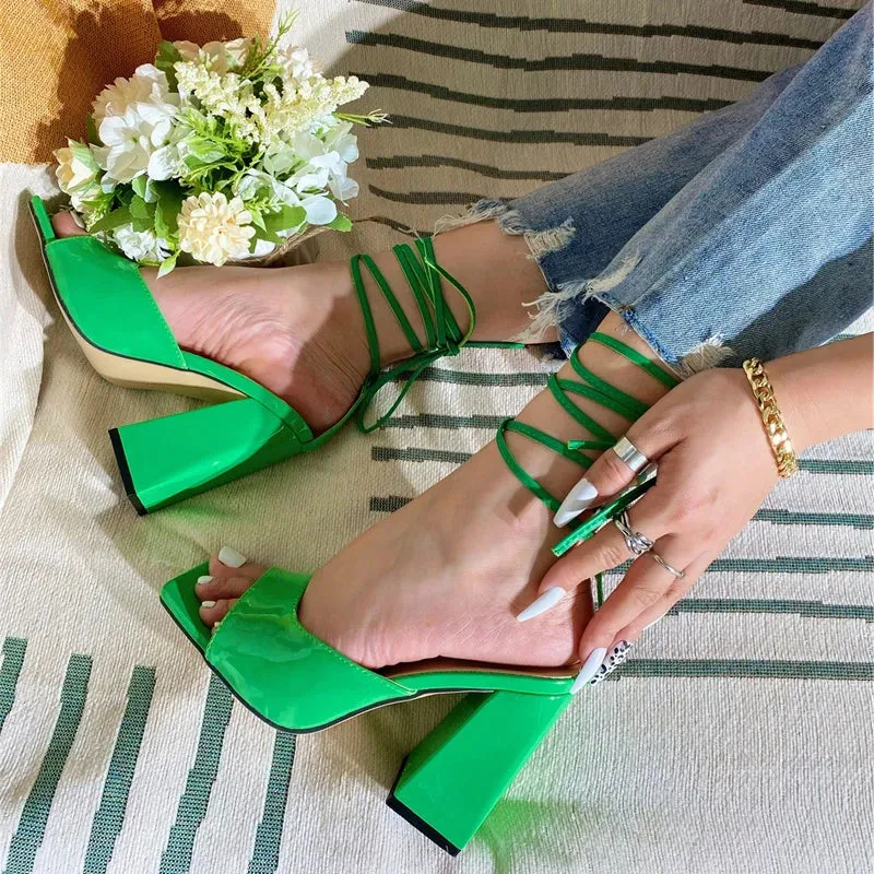 Patent Green Ankle Cross Strap high heel Sandals