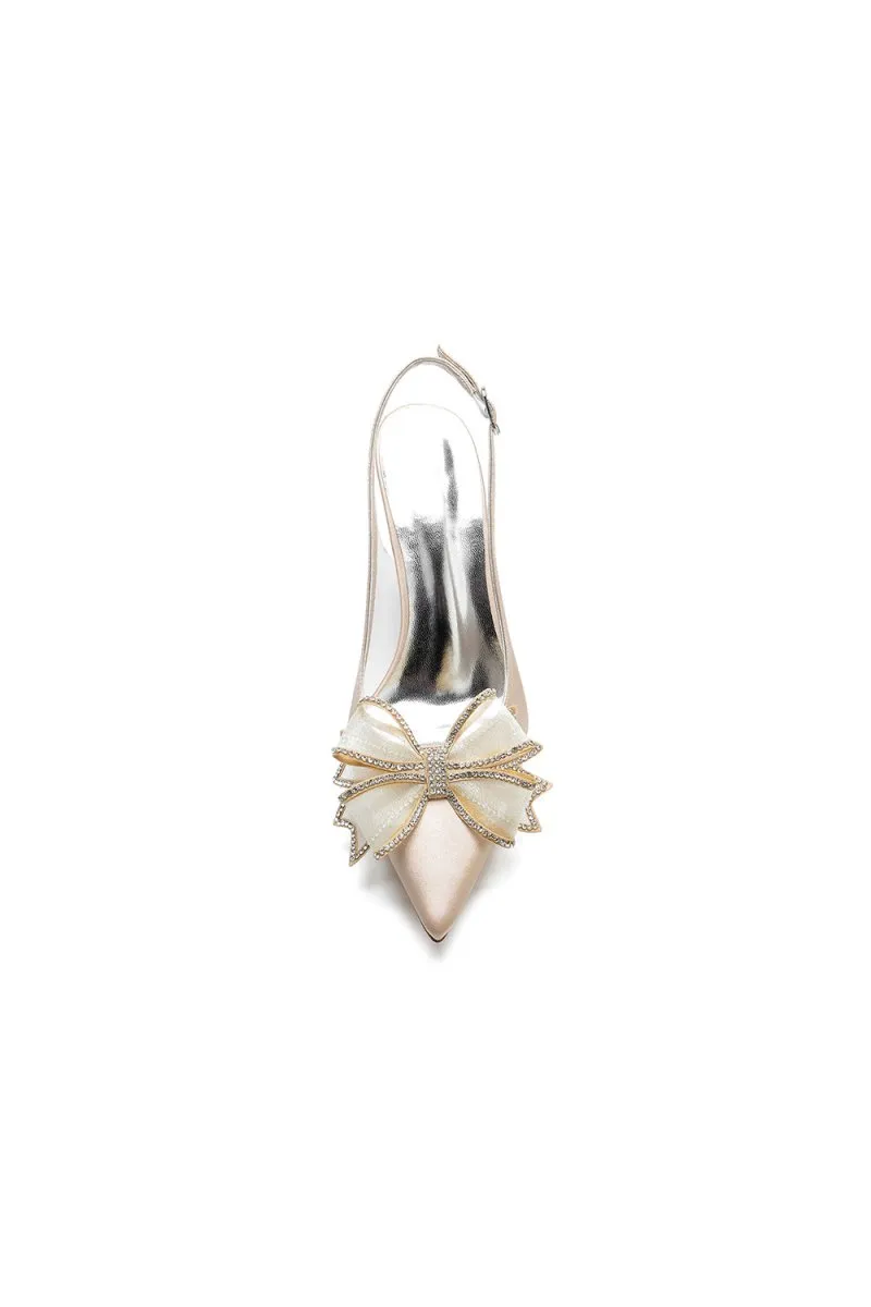 Peep Toe Slingback High Heels with Bow