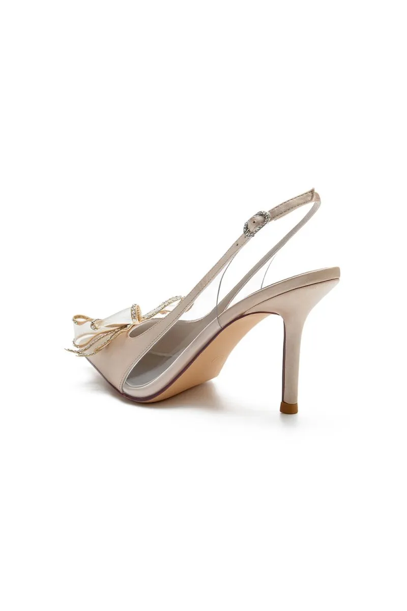 Peep Toe Slingback High Heels with Bow