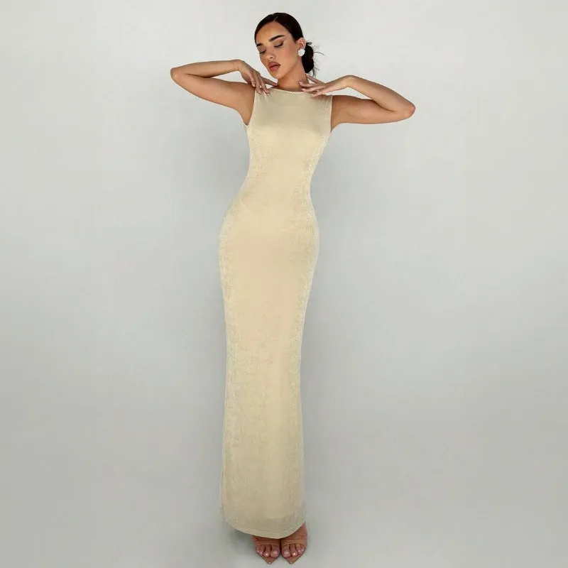 PEOPLETERRITORY 2025 style  women's clothing 2025 spring new long dress fashion temperament sleeveless slim-fitting backless split dress