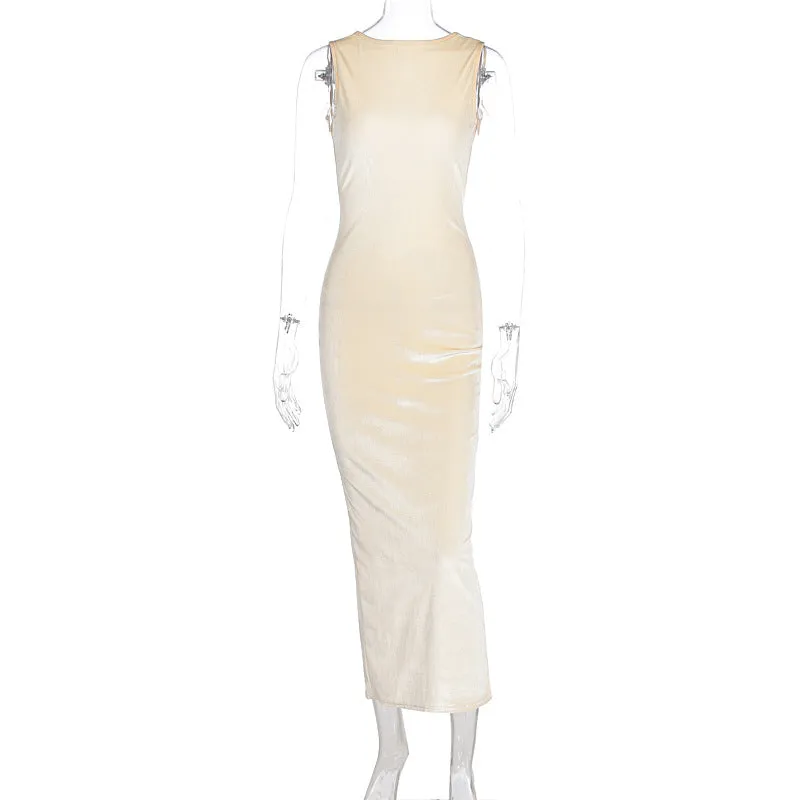 PEOPLETERRITORY 2025 style  women's clothing 2025 spring new long dress fashion temperament sleeveless slim-fitting backless split dress