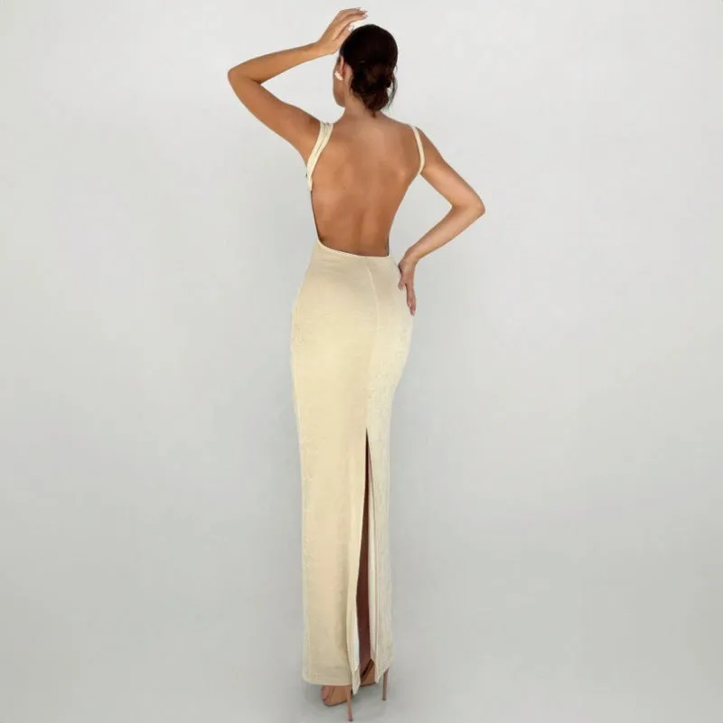 PEOPLETERRITORY 2025 style  women's clothing 2025 spring new long dress fashion temperament sleeveless slim-fitting backless split dress