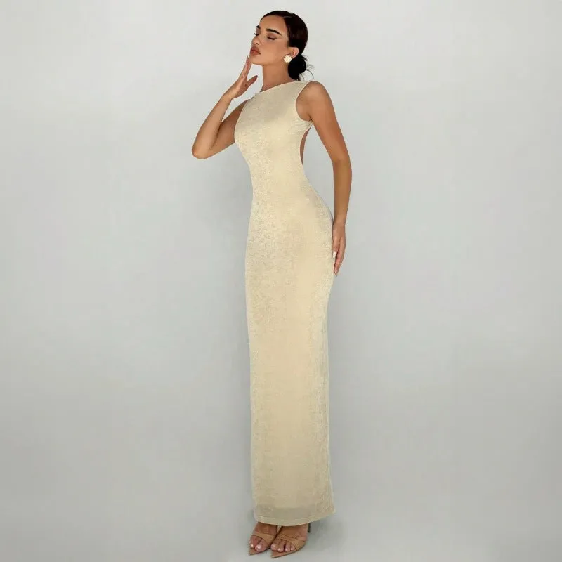 PEOPLETERRITORY 2025 style  women's clothing 2025 spring new long dress fashion temperament sleeveless slim-fitting backless split dress