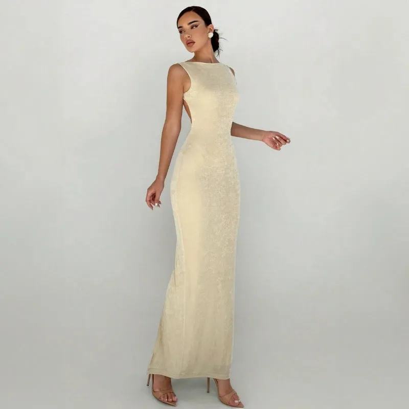 PEOPLETERRITORY 2025 style  women's clothing 2025 spring new long dress fashion temperament sleeveless slim-fitting backless split dress