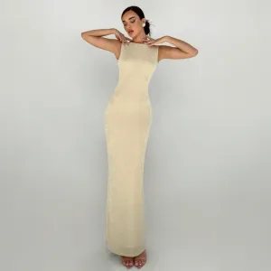 PEOPLETERRITORY 2025 style  women's clothing 2025 spring new long dress fashion temperament sleeveless slim-fitting backless split dress